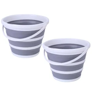 2x 10L Foldable Collapsible Bucket | Silicone Hiking/Camping/Fishing | Grey/White
